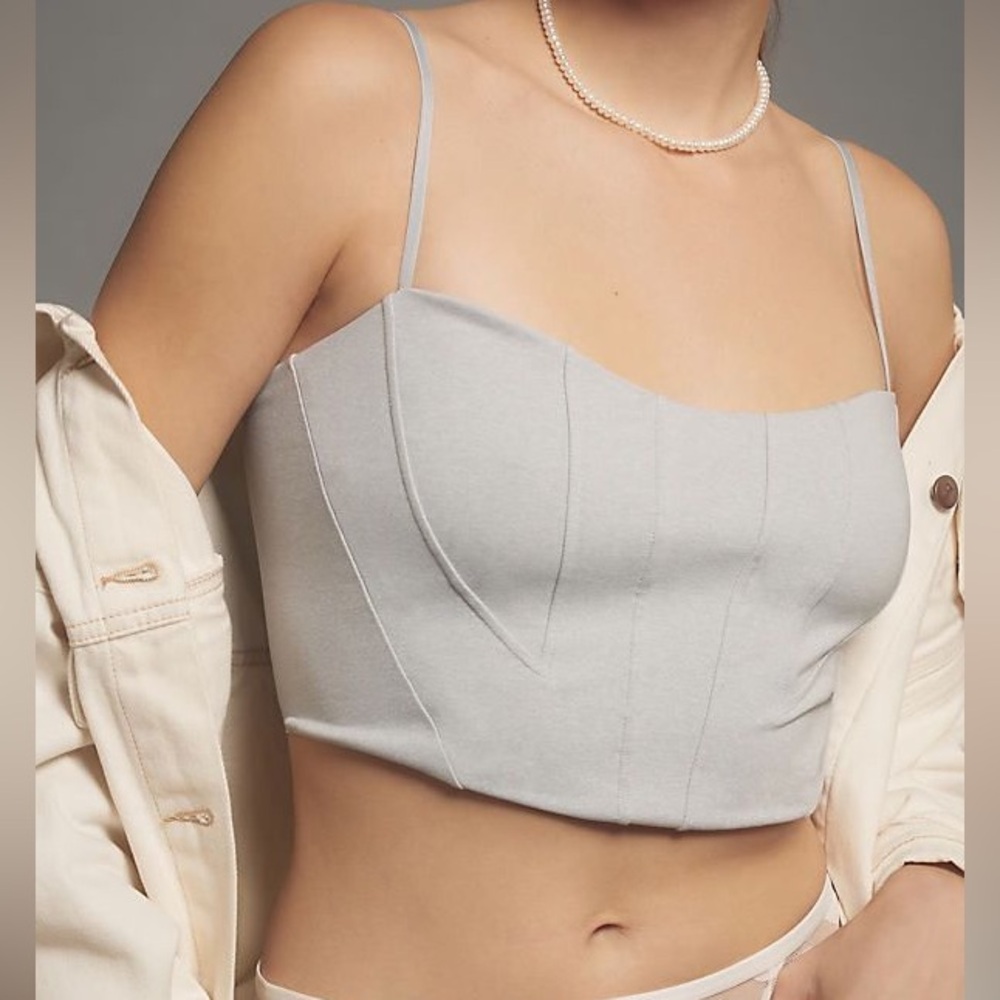 By Anthropologie Women’s Knit Corset Crop Top in Grey Size Medium